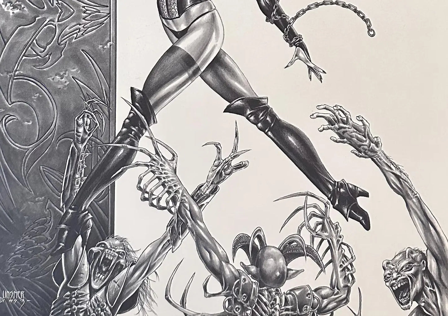 Cry for Dawn Black, White & Red print, art by Joseph Michael Linsner, 1993