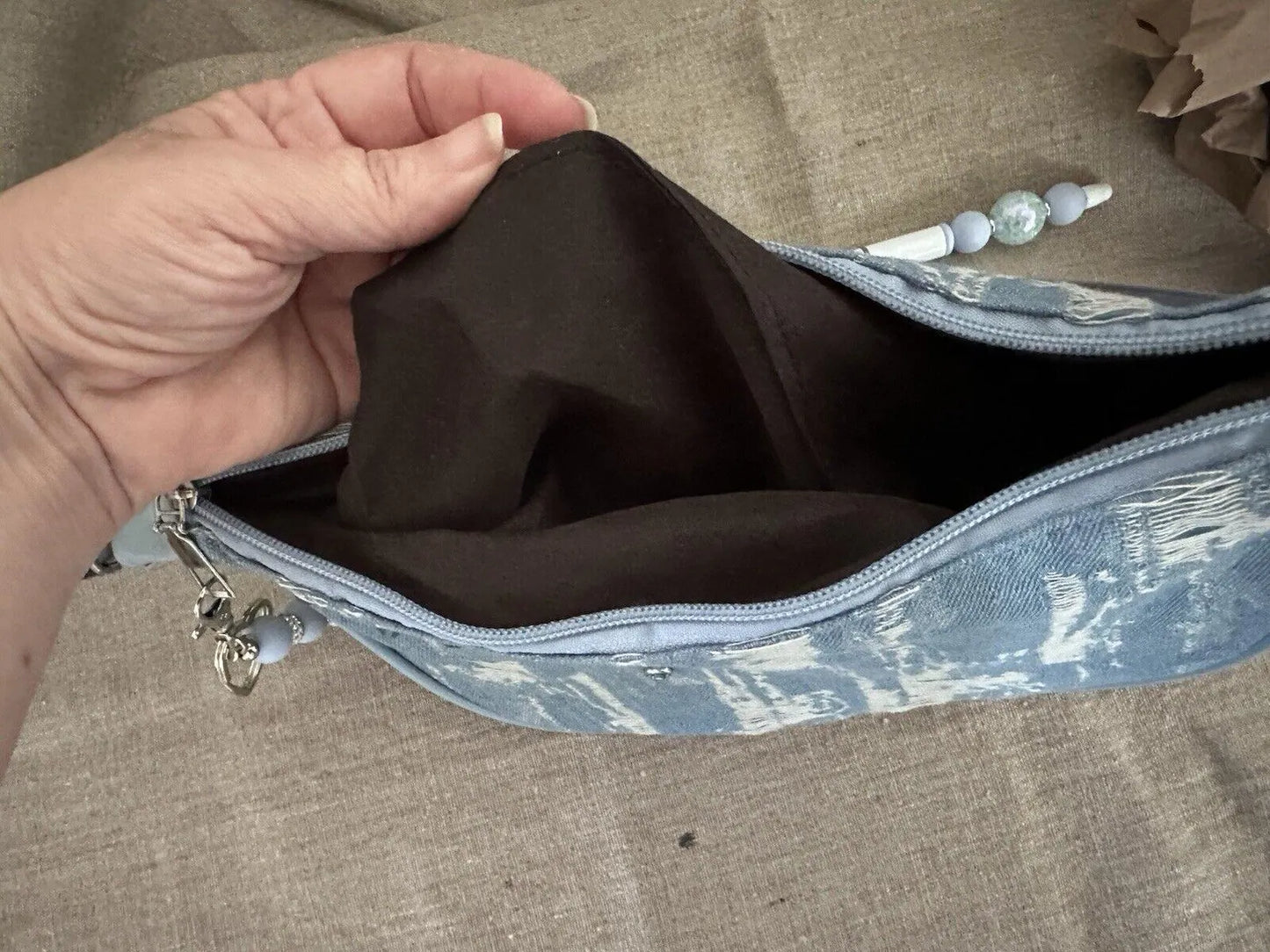 Upcycled Basic Denim Purse with Custom Pen and Keychain, Handmade Accessories