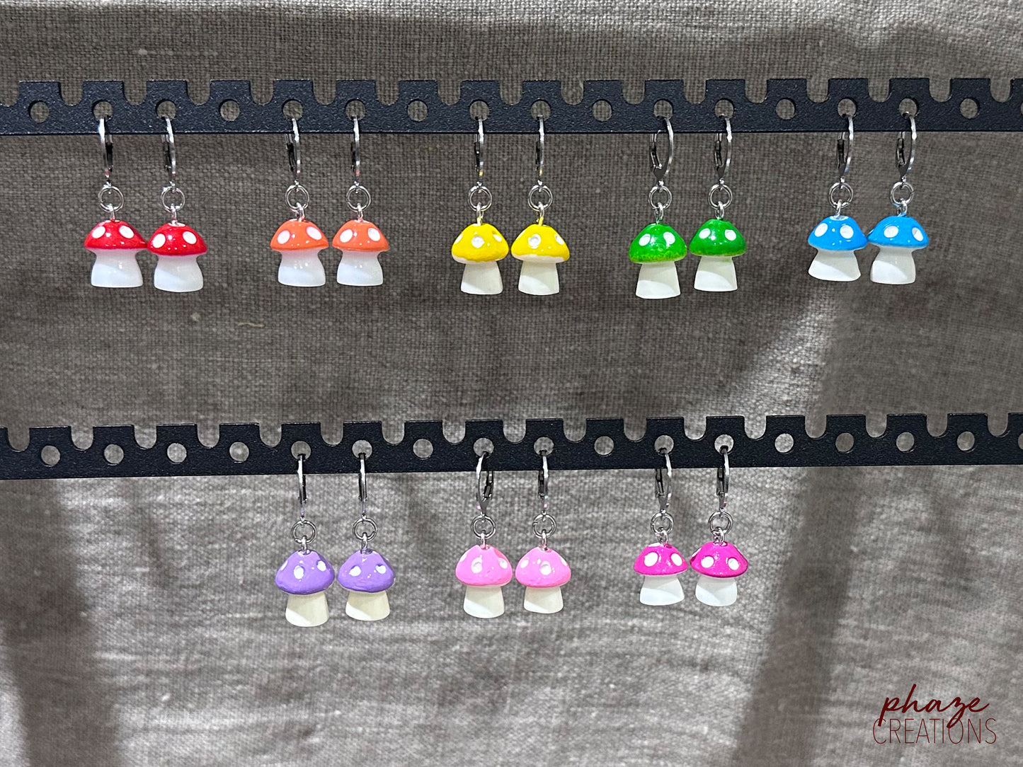 Colorful Mushroom Dangle Earrings with Mini Macaron Storage