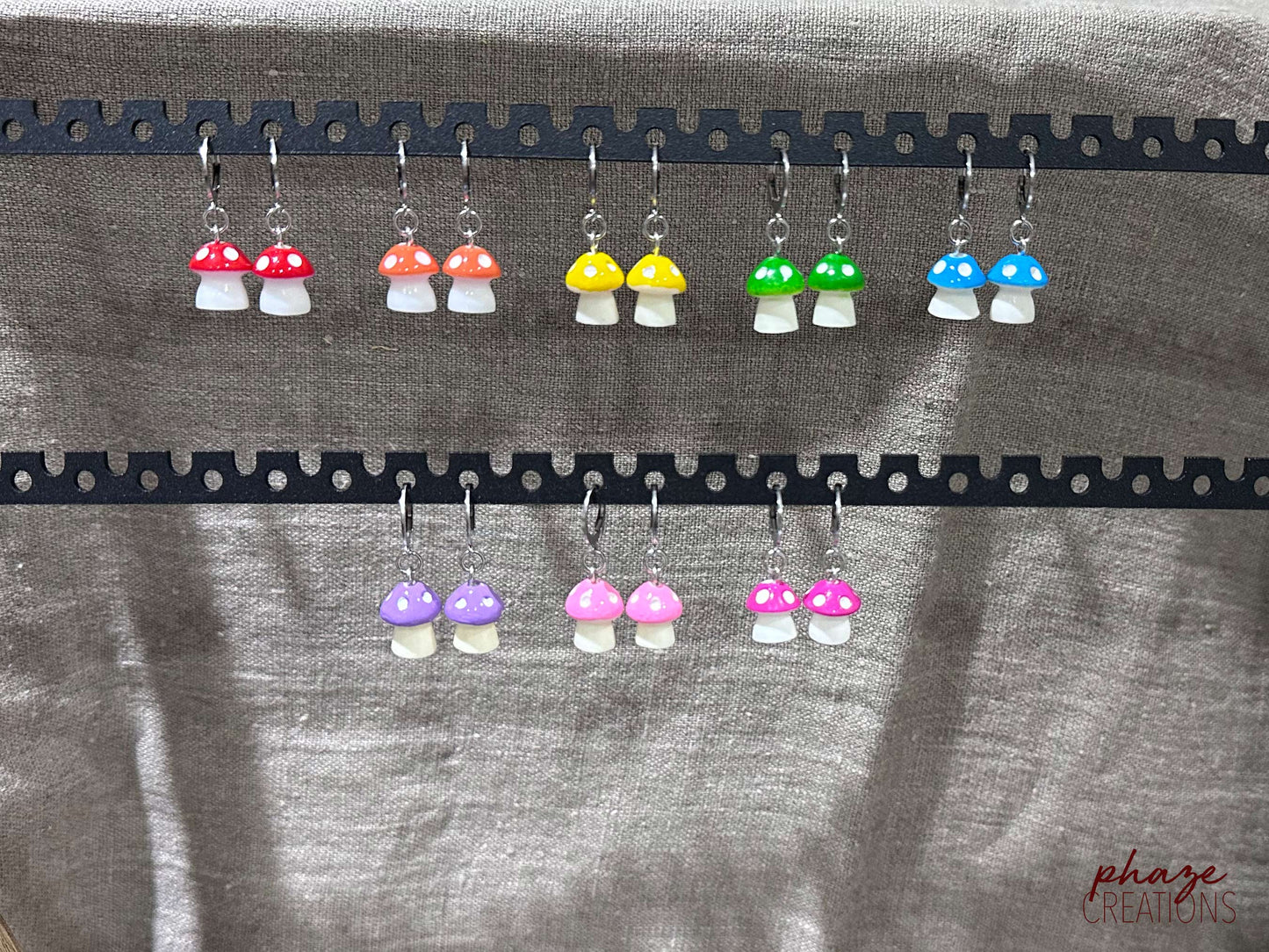 Colorful Mushroom Dangle Earrings with Mini Macaron Storage