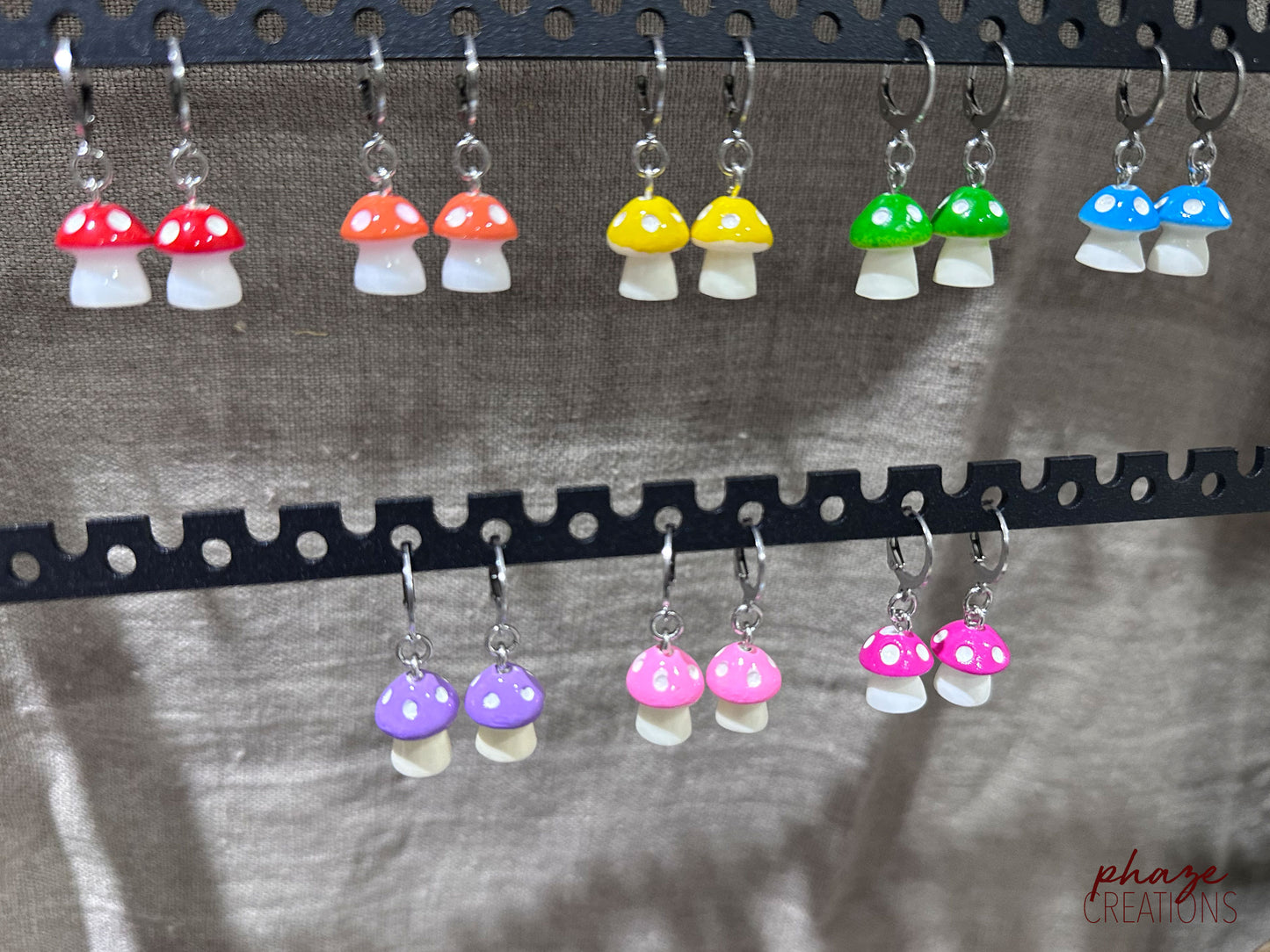 Colorful Mushroom Dangle Earrings with Mini Macaron Storage