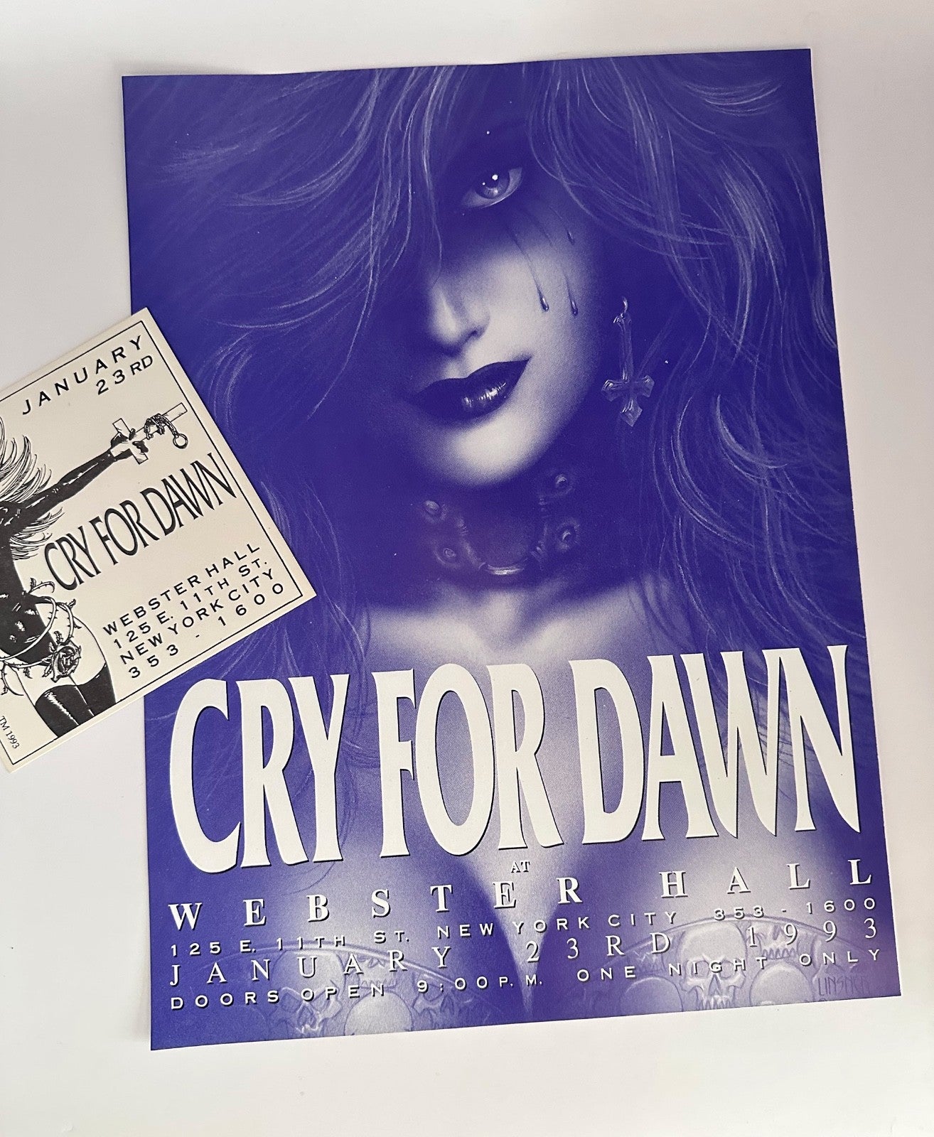 Vintage 1993 Cry For Dawn Webster Hall NYC Flyer Invite + Decal