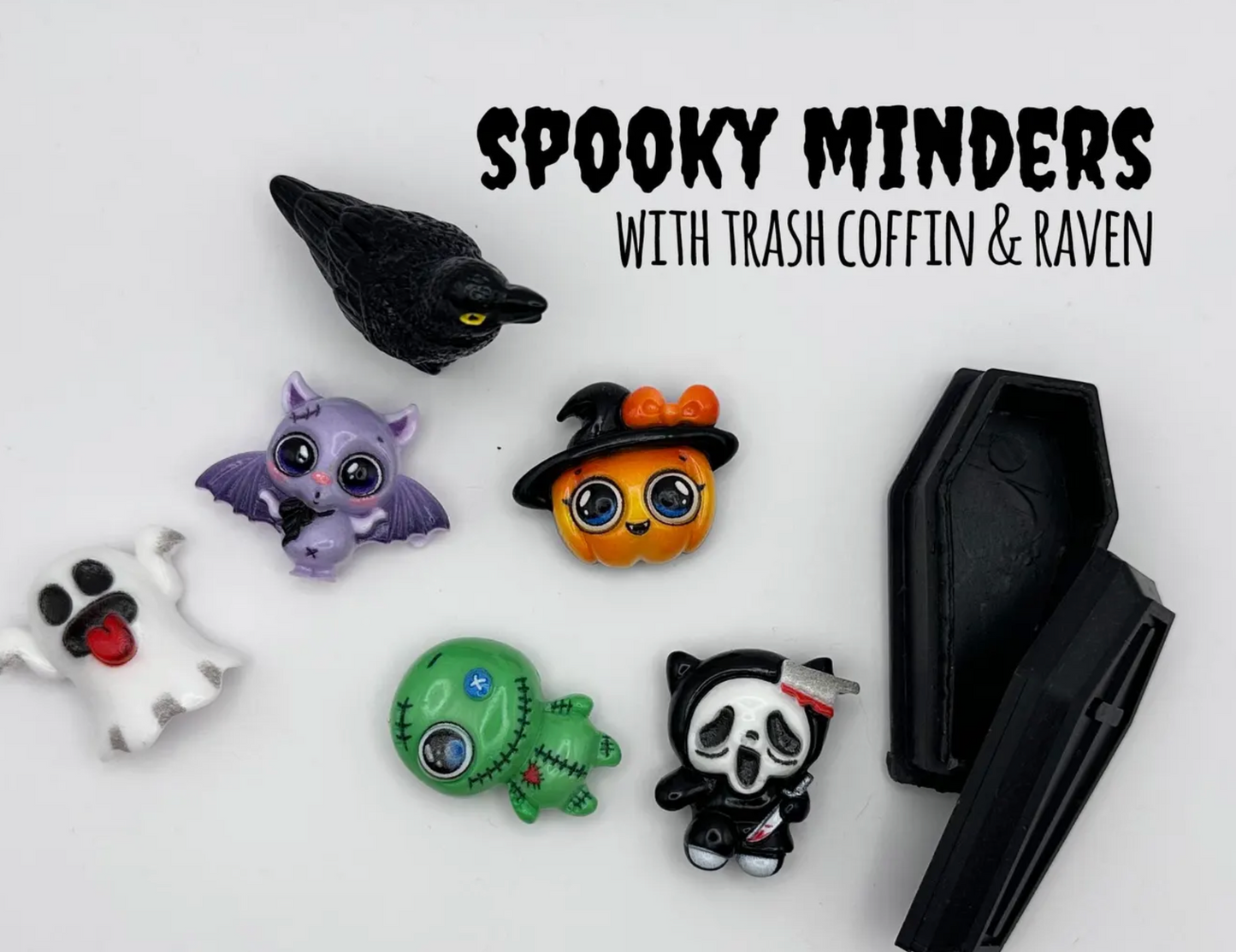 Spooky Diamond Painting / Needle Minder Set: Raven, Trash Coffin & Resin Charms