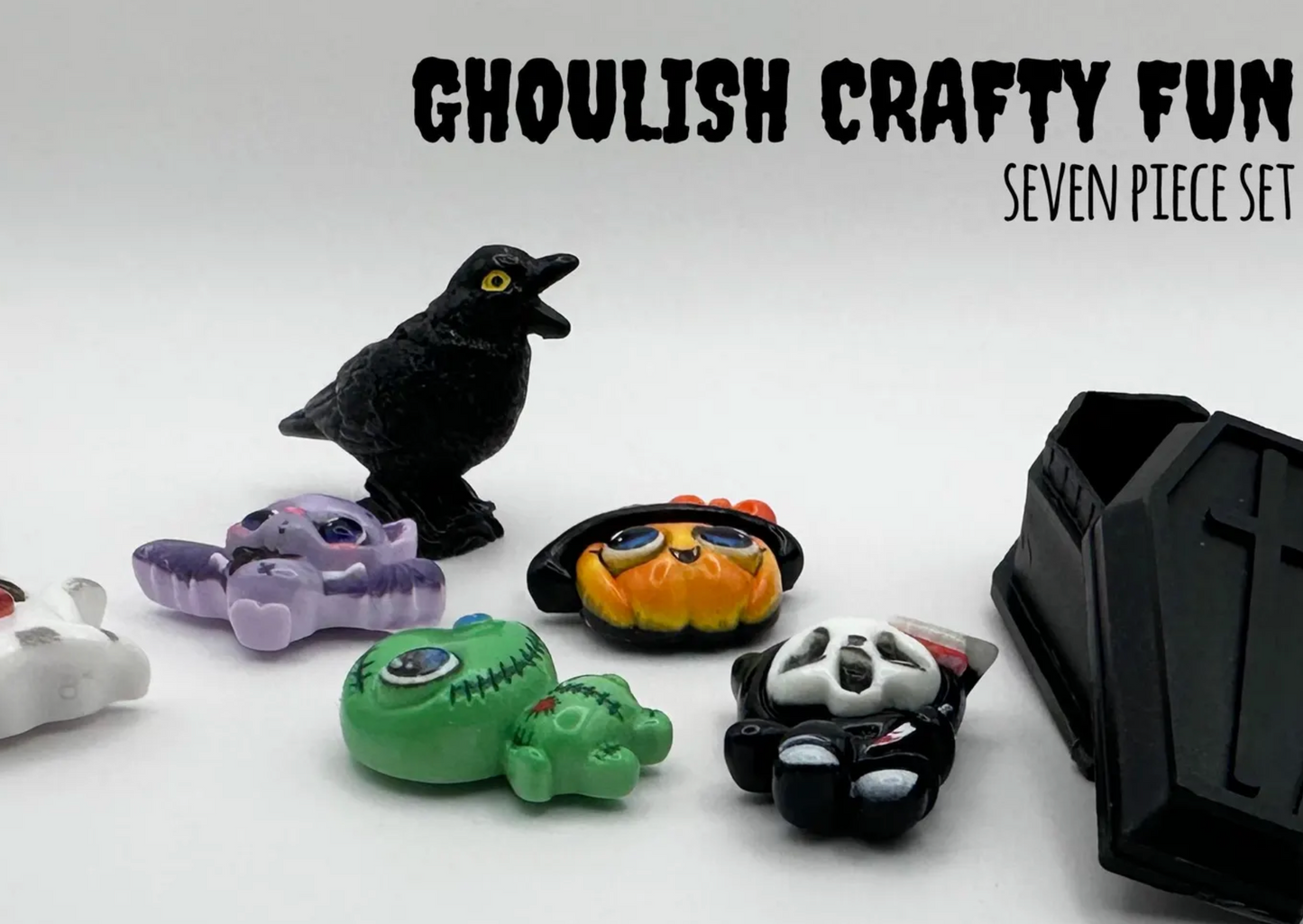 Spooky Diamond Painting / Needle Minder Set: Raven, Trash Coffin & Resin Charms